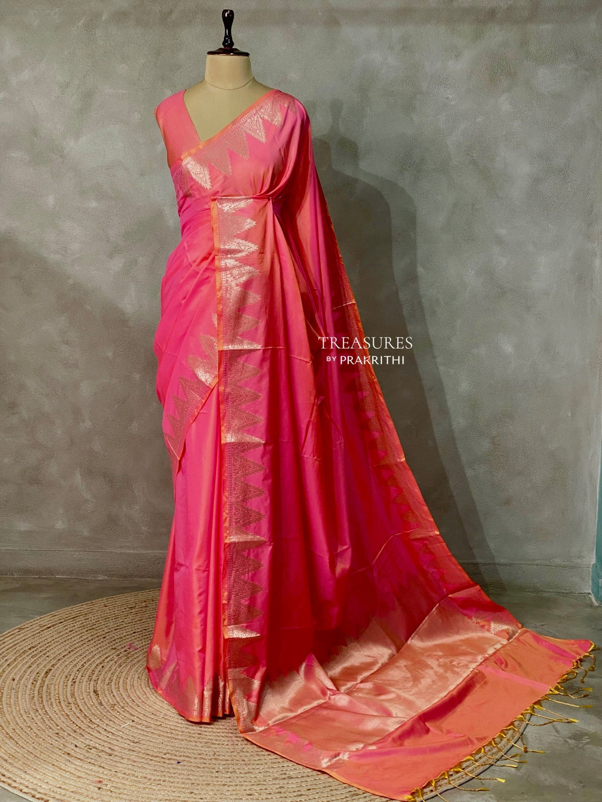 Orangish Pink Semi banarasi silk saree -PIH37B