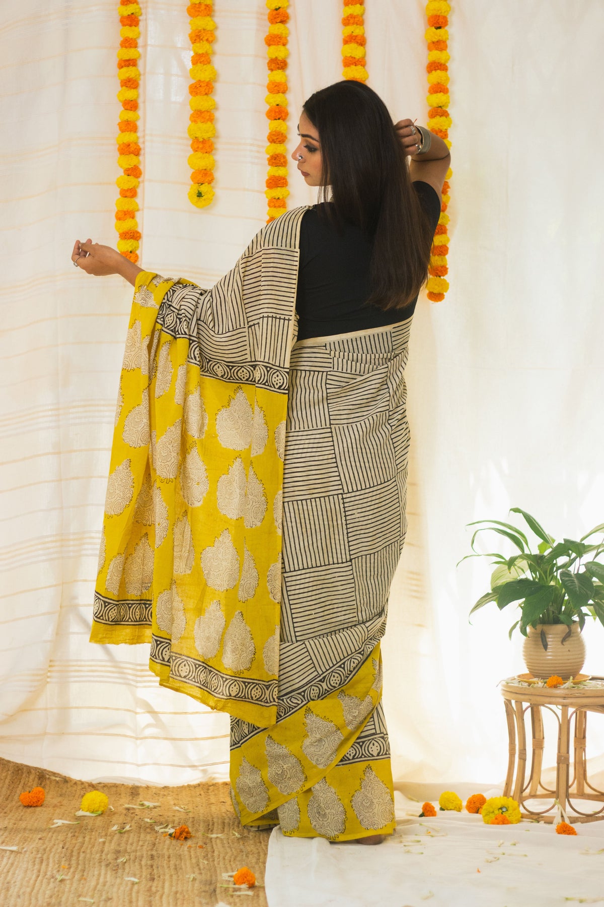 Cotton Mul Bagru Saree Sunny Stripes-4