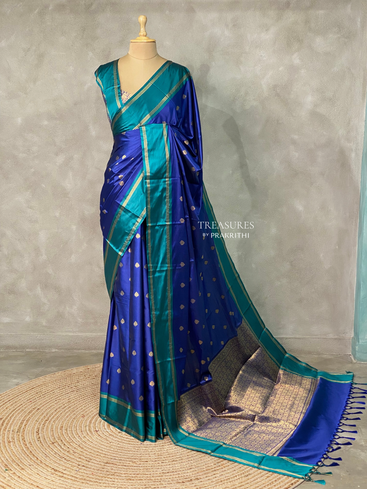 Royal blue and peacock blue Gajji silk saree -PIH25B