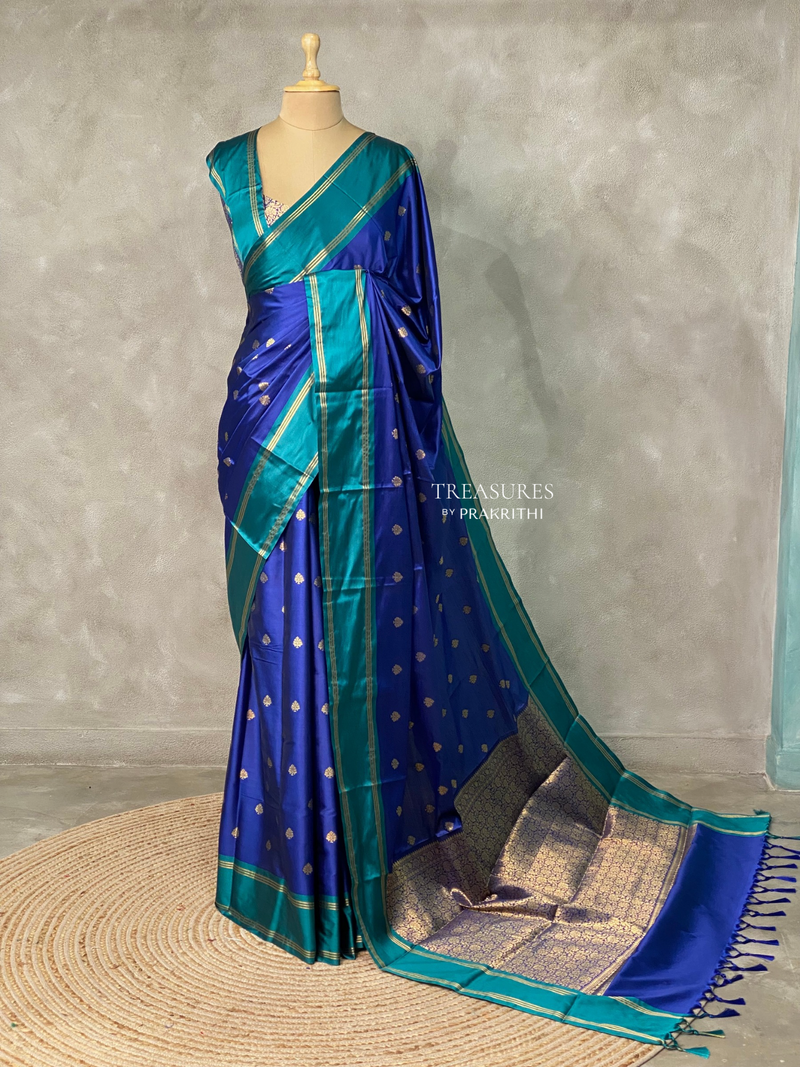 Royal blue and peacock blue Gajji silk saree -PIH25B