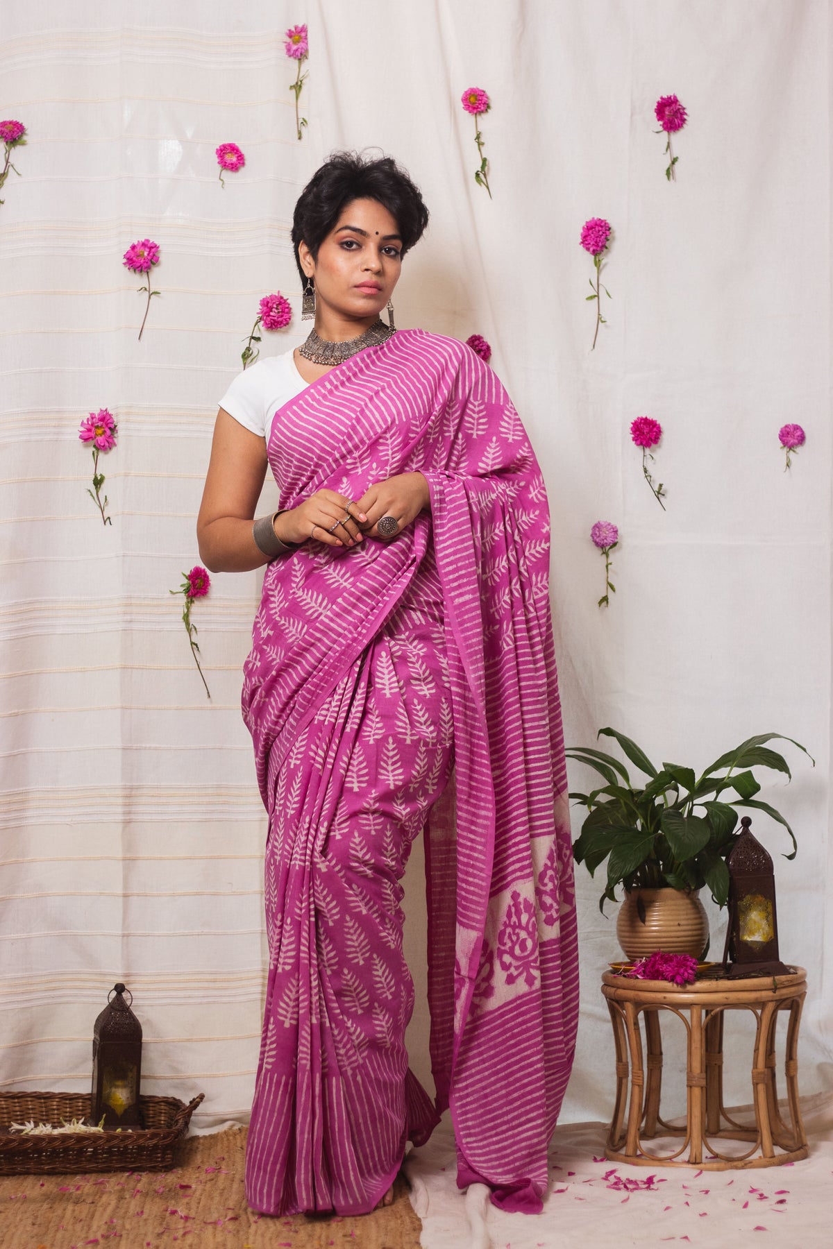 Cotton Mul Bagru Saree Pink Paradise-8