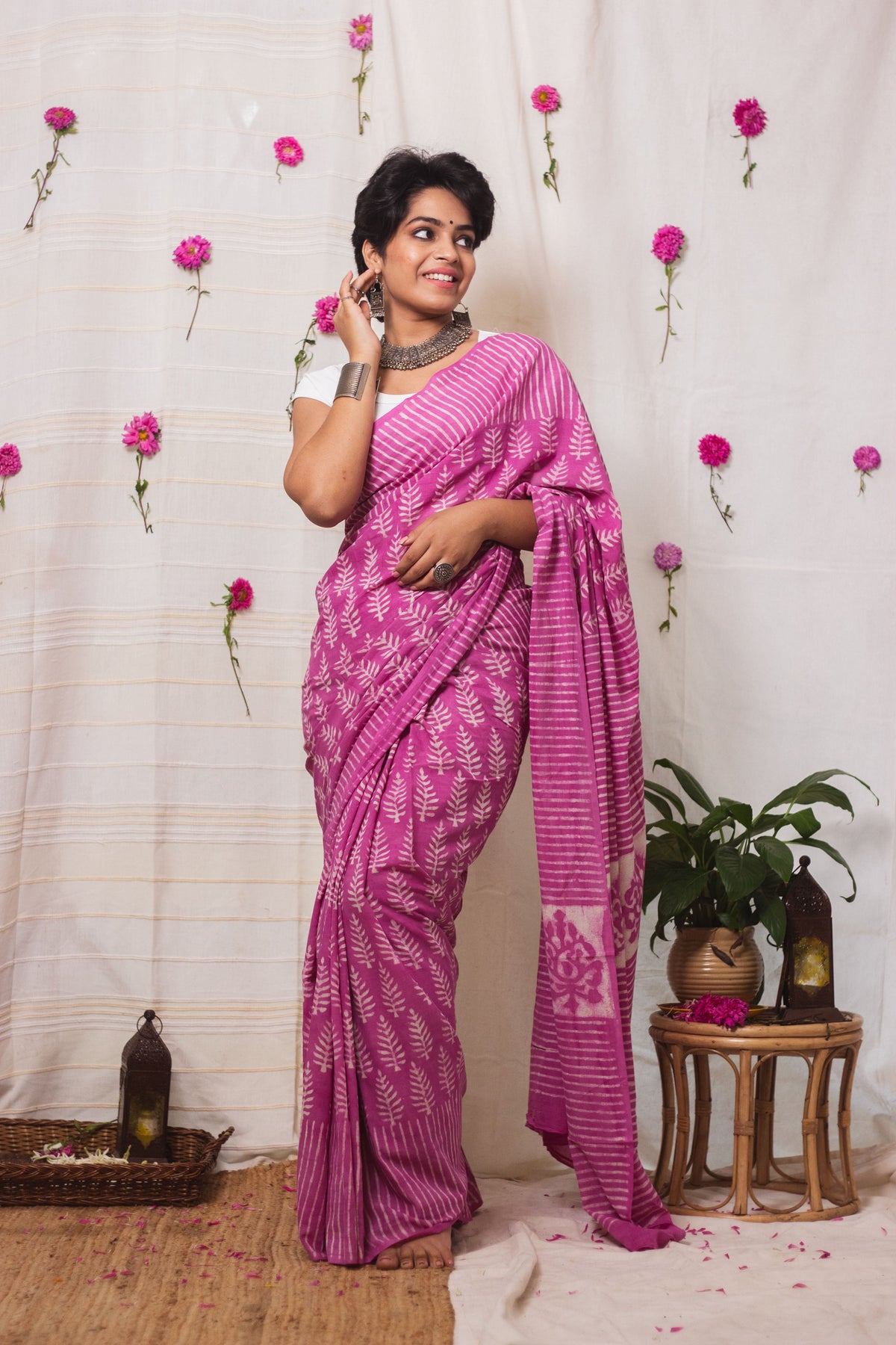 Cotton Mul Bagru Saree Pink Paradise-7