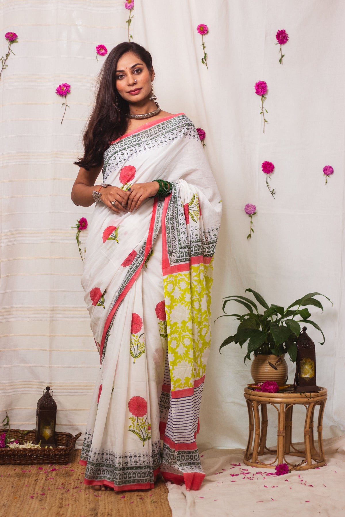 Cotton Mul Bagru Saree Spring Blossom-1