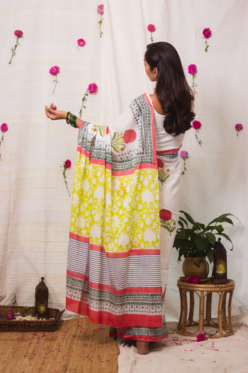 Cotton Mul Bagru Saree Spring Blossom-4
