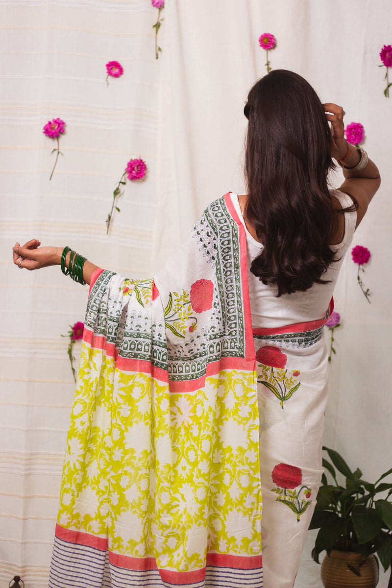 Cotton Mul Bagru Saree Spring Blossom-3