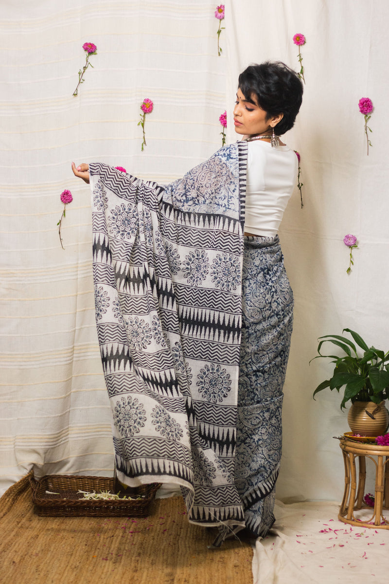 Indigo Hues Cotton Mul Kalamkari-3