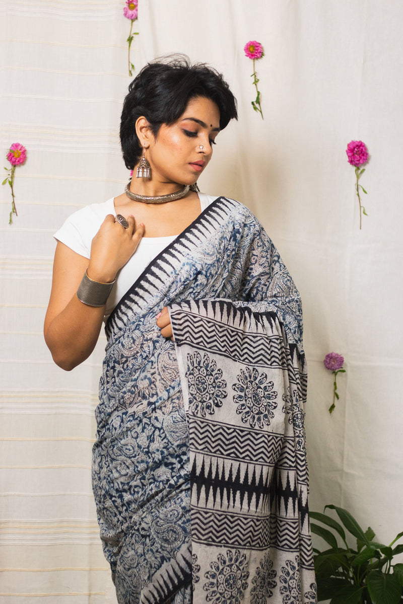 Indigo Hues Cotton Mul Kalamkari-6