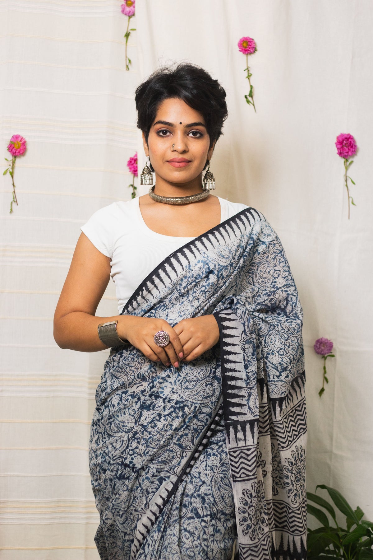 Indigo Hues Cotton Mul Kalamkari-7