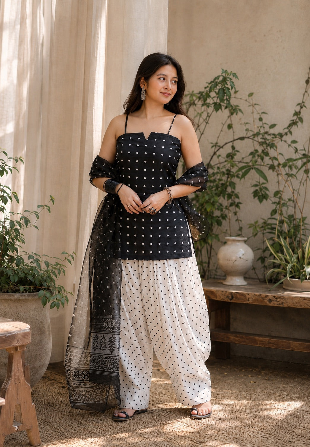 Ivory Noir Black & White Farshi Salwar Set with Dupatta