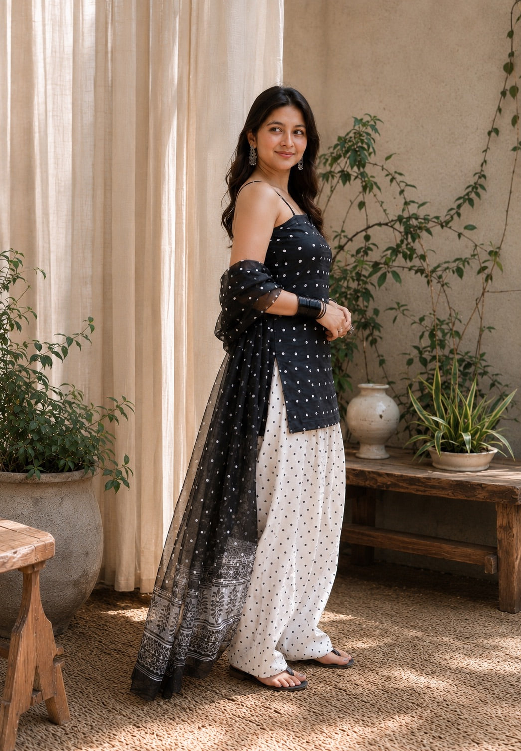 Ivory Noir Black & White Farshi Salwar Set with Dupatta