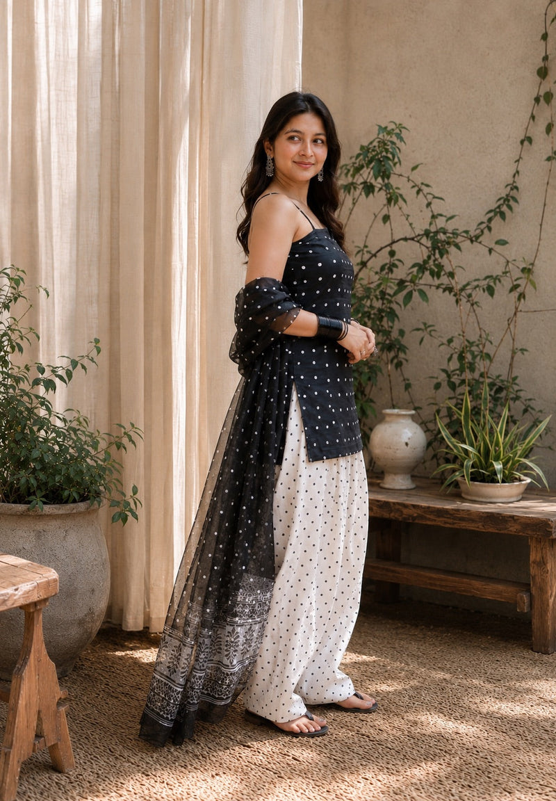 Ivory Noir Black & White Farshi Salwar Set with Dupatta