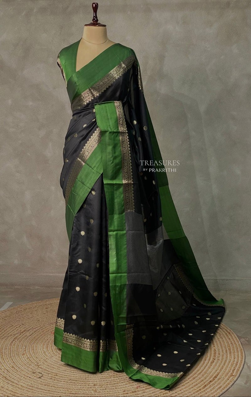 Black and green banarasi silk saree -PMR3E