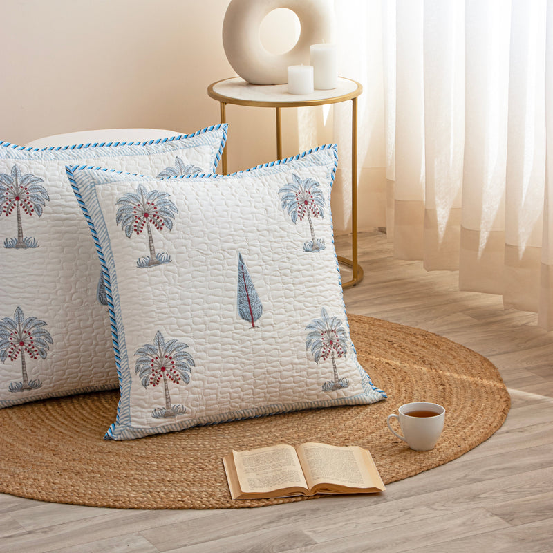 Ombre Lupine - Hand Block Print Quilted Cushion Cover (Blue)-11