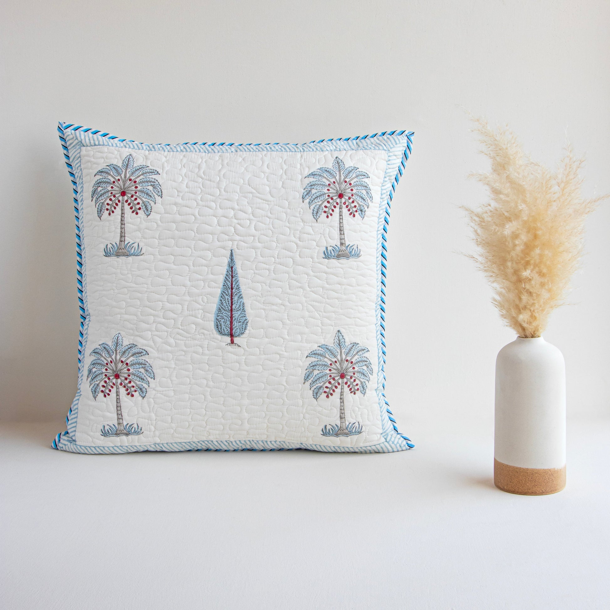 Ombre Lupine - Hand Block Print Quilted Cushion Cover (Blue)-7