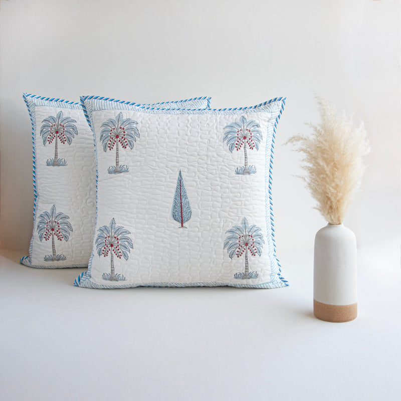 Ombre Lupine - Hand Block Print Quilted Cushion Cover (Blue)-8
