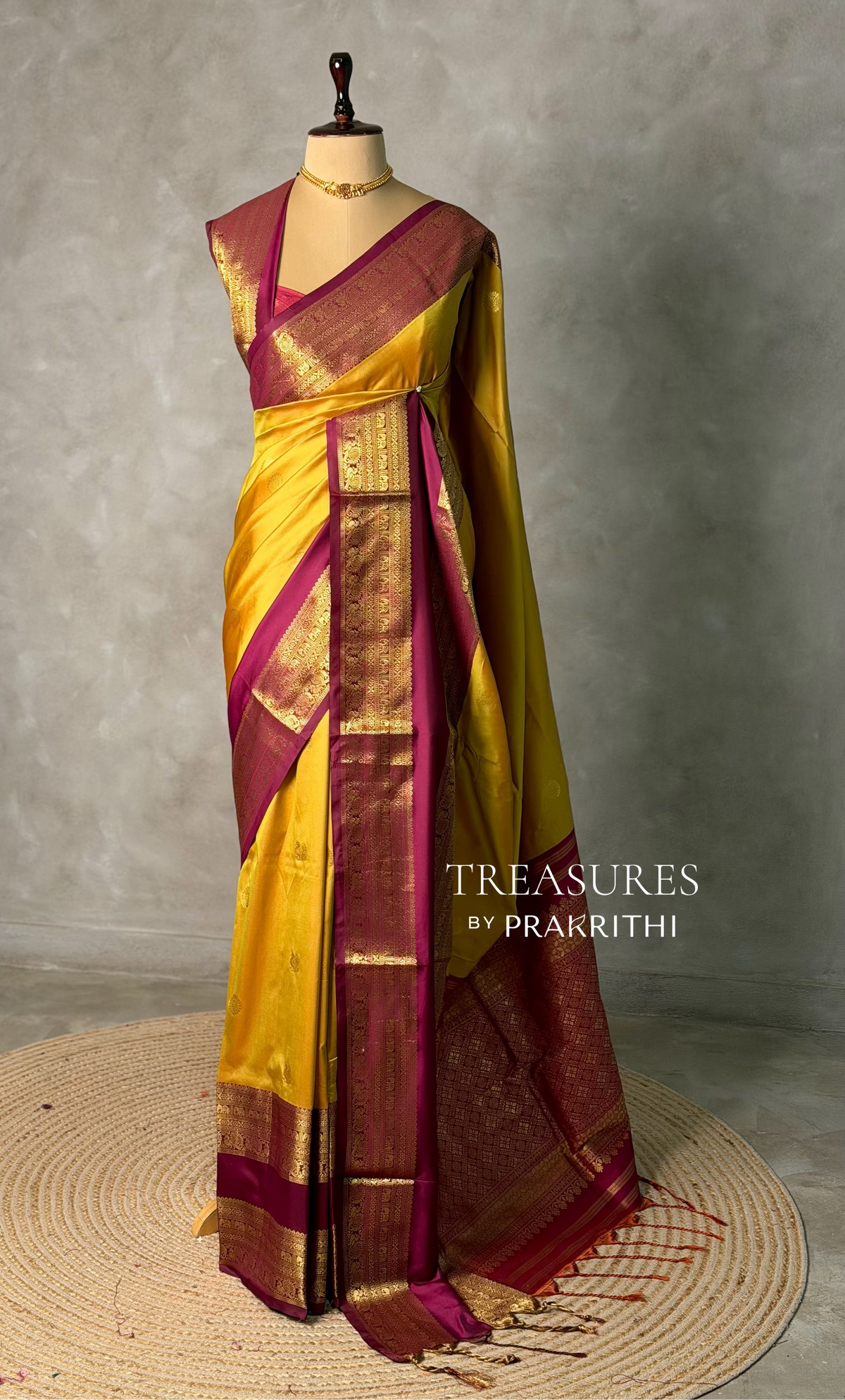 Greenish Yellow and deep purple silk saree -BSP28D