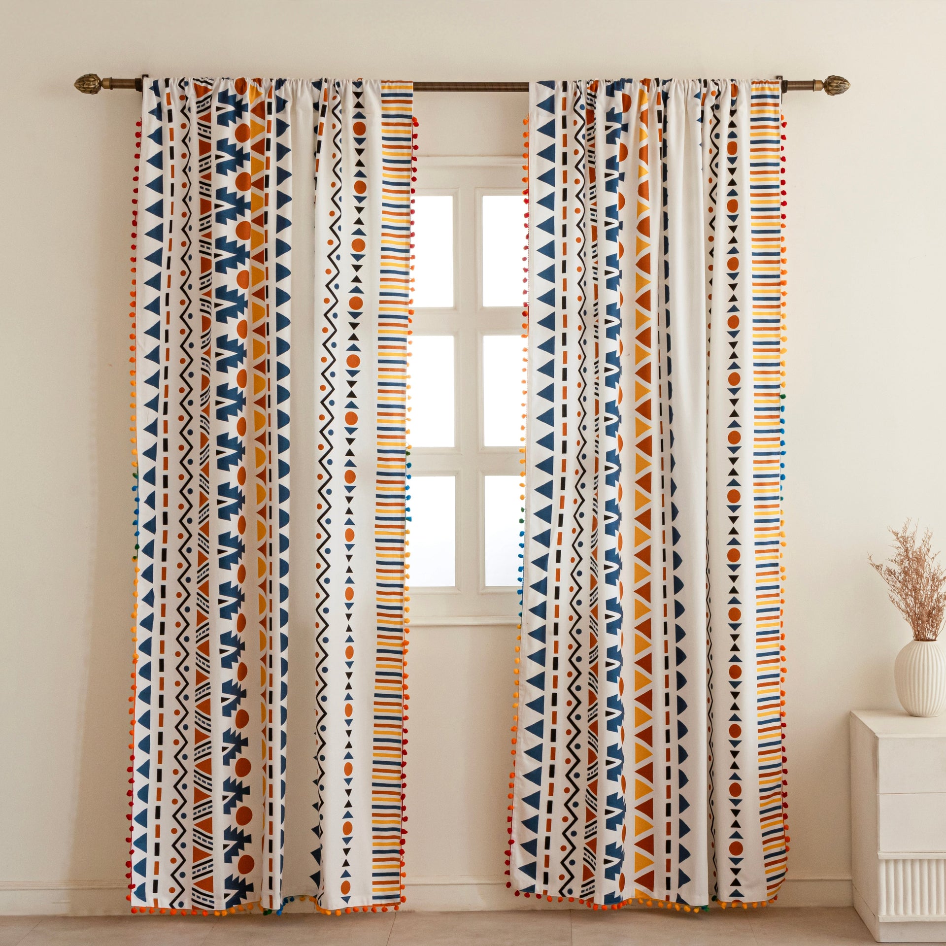 Imprimer Handpicked Santo - Rod Pocket Printed Semi Blackout Curtain (Multicolor)