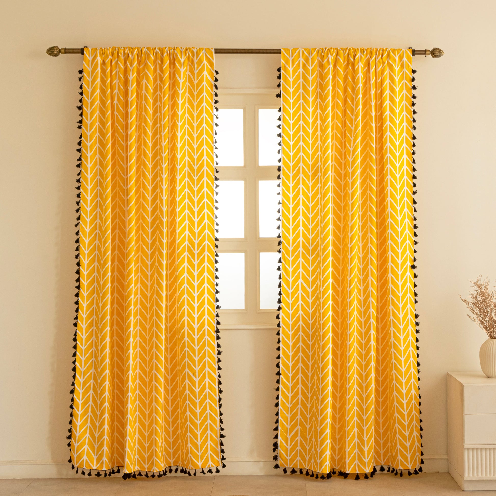 Imprimer Handpicked Aztec - Printed Semi Blackout Rod Pocket Curtain (Yellow)-1