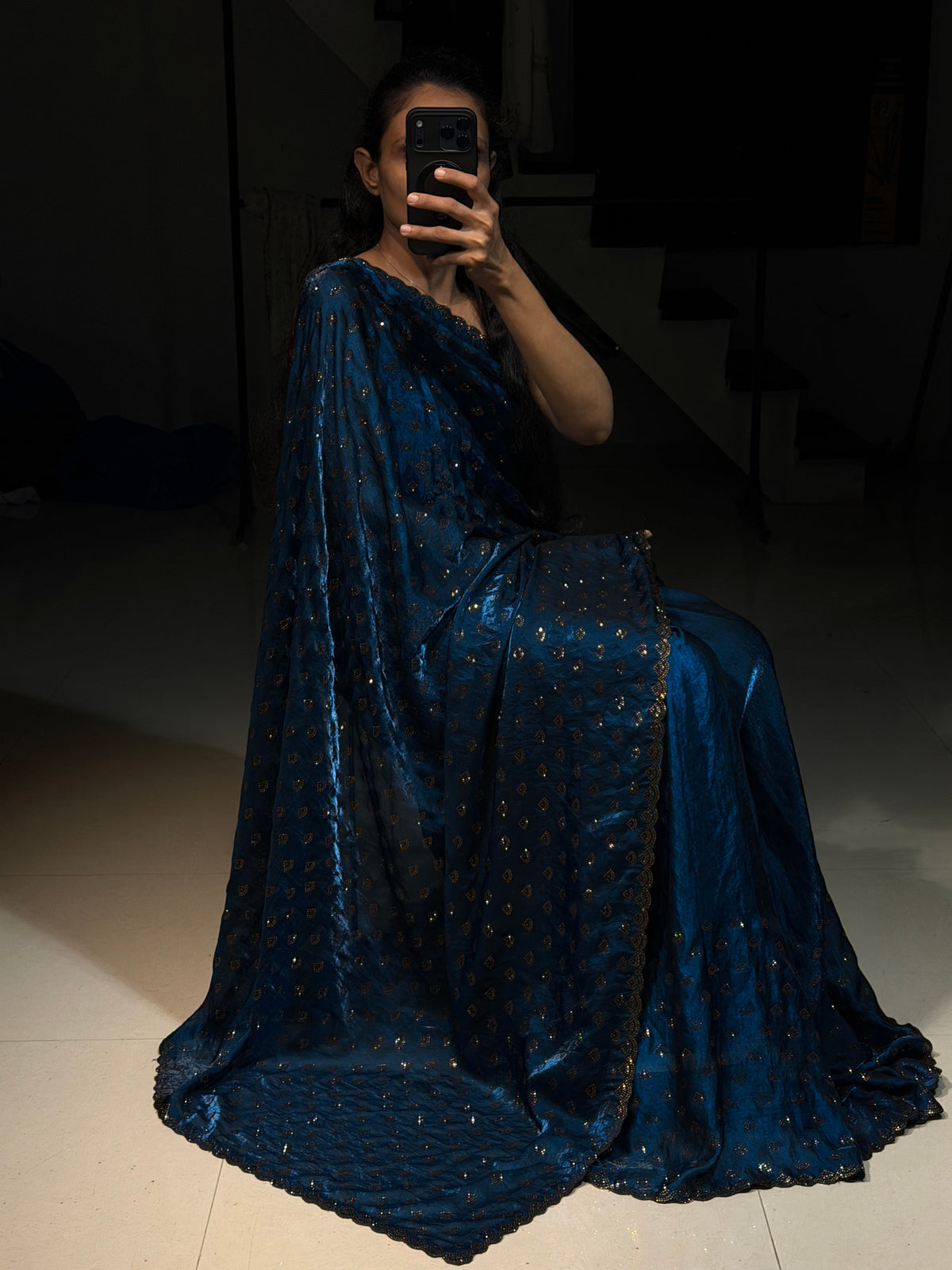 Ruhani Royal Teal-Blue Swarovski Designer Saree