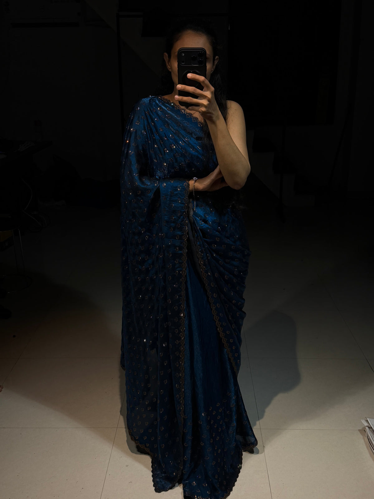 Ruhani Royal Teal-Blue Swarovski Designer Saree
