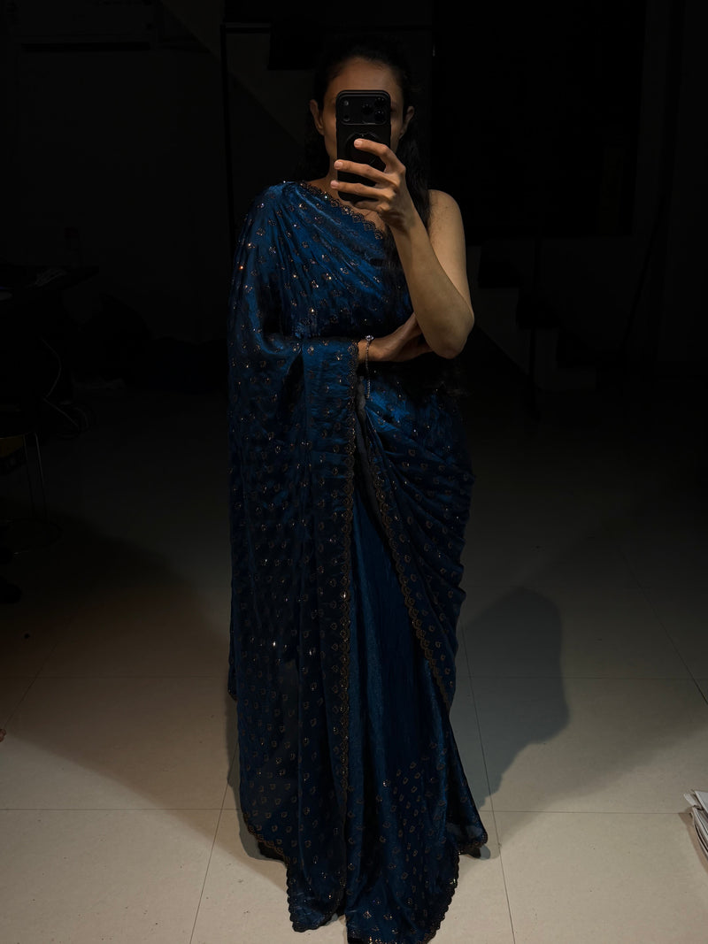 Ruhani Royal Teal-Blue Swarovski Designer Saree