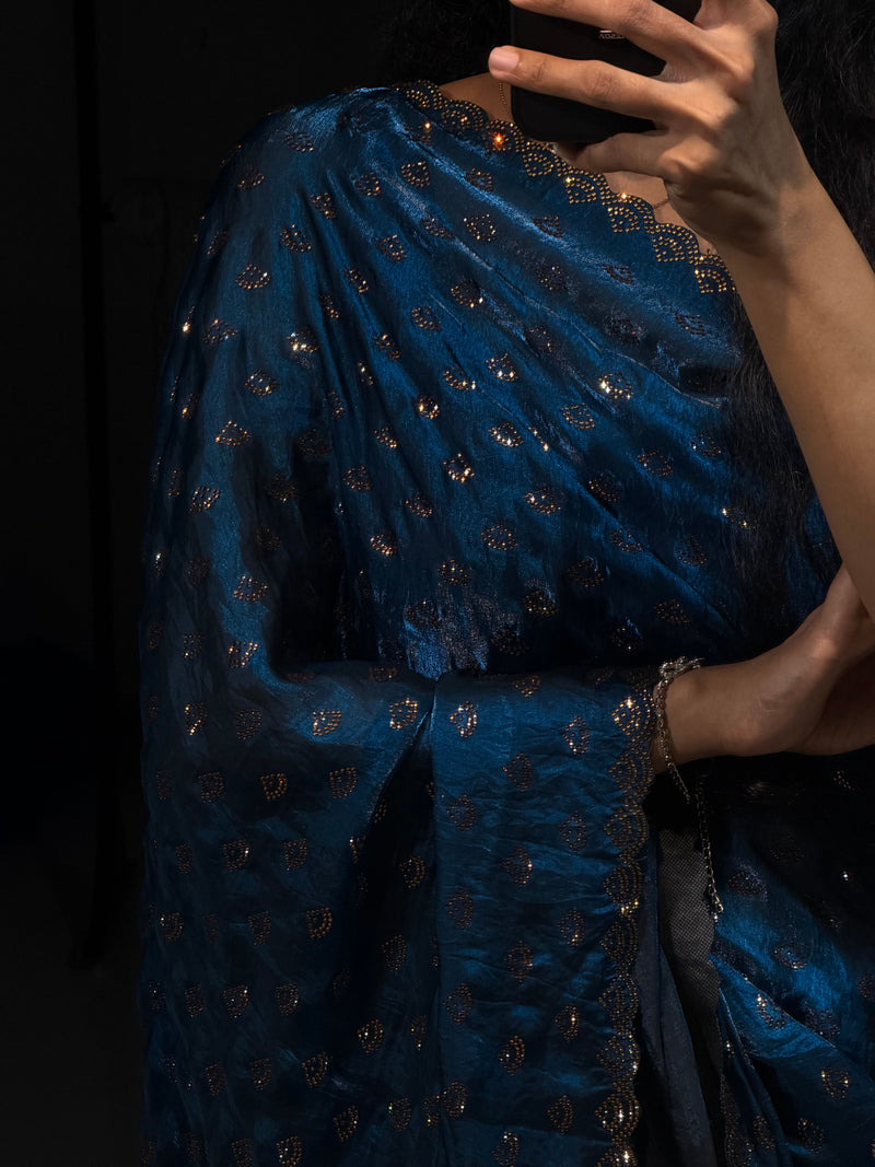 Ruhani Royal Teal-Blue Swarovski Designer Saree