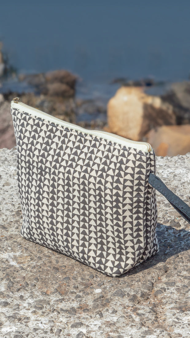 Cotton Pouch • Black and Off White • Geometric Print-10