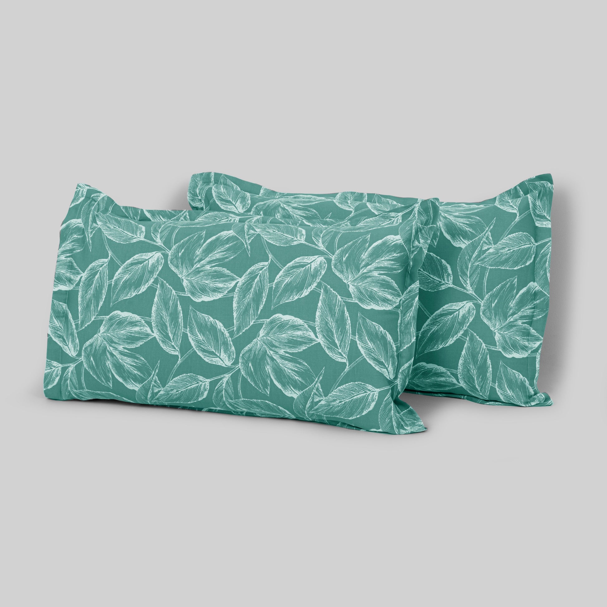 Imprimer Lilac - Leaf Printed Pillow Cover (Aqua Blue)-1