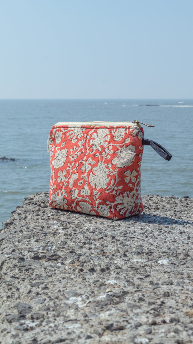 Cotton Pouch • Rust • Floral-7