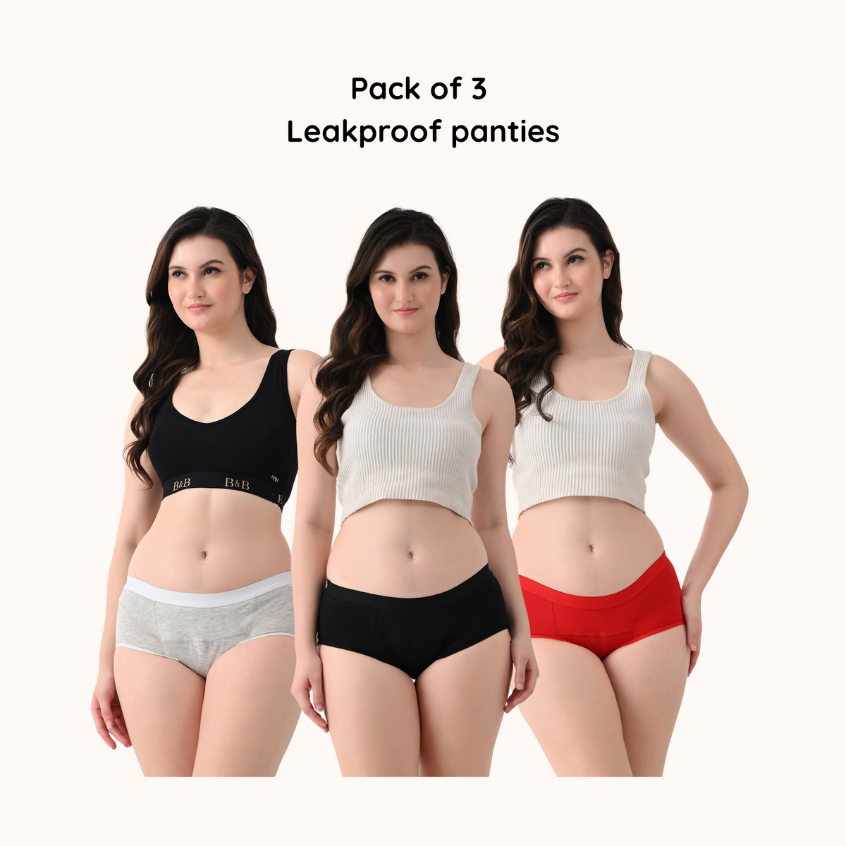 Leakproof Panties for Urine Leak – Cotton Midwaist-Waist, Reusable (Pack of 3) | Woomly