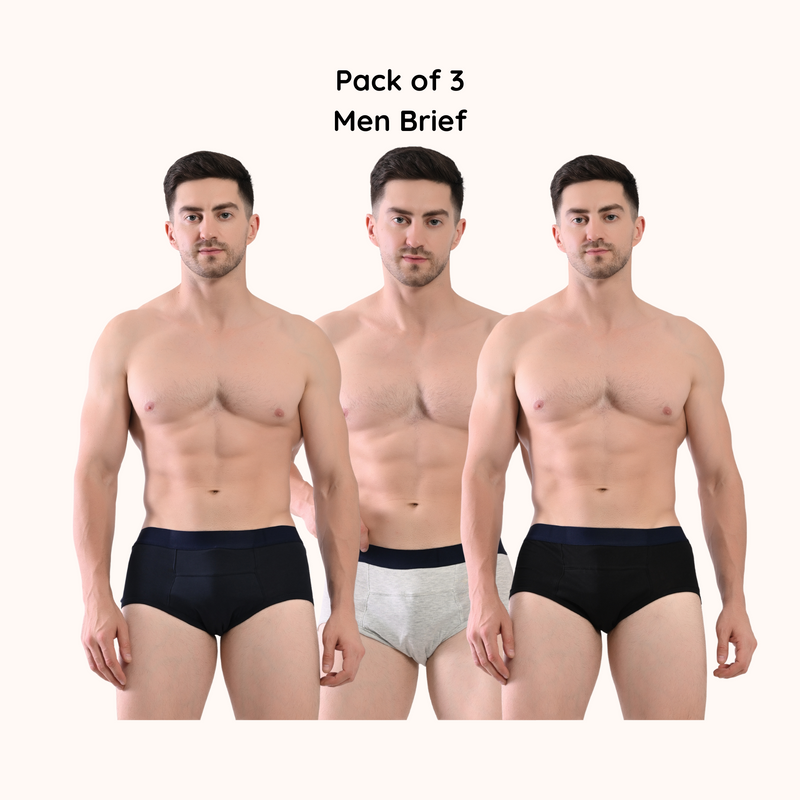 Men Leakproof Underwear for Urine Leak – Cotton Brief, Reusable (Pack of 3) | Woomly