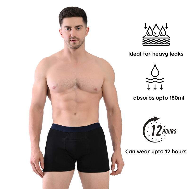 Men Leakproof Underwear for Urine Leak – Cotton Boxer, Reusable (Pack of 3) | Woomly