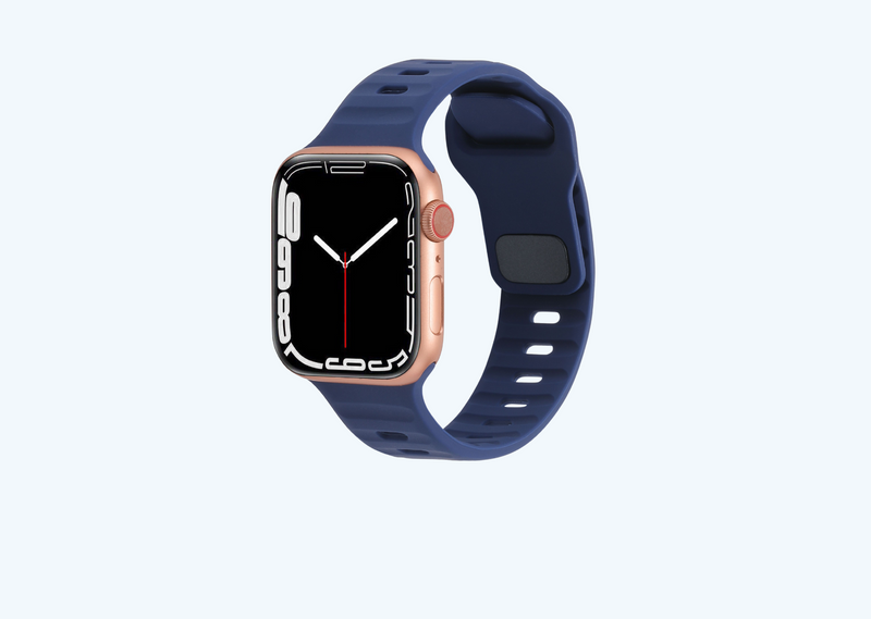 Indigo Blue Rugged Silicone Apple Watch Band with Pin & Tuck Closure.