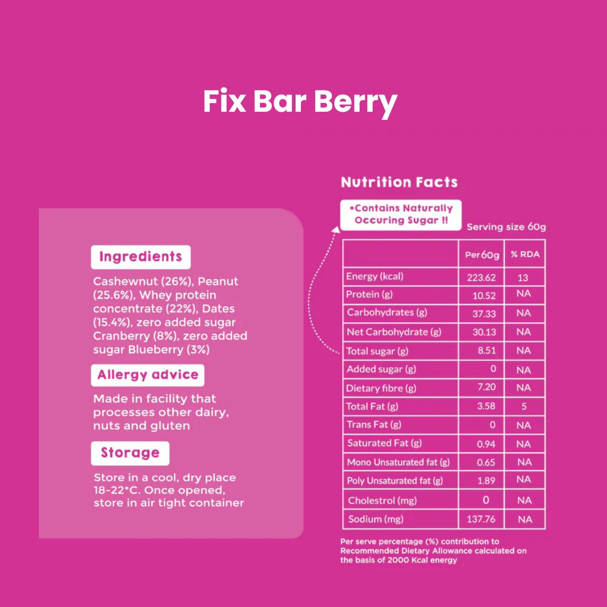 Fix Bar | Berry Bar | High-Protein, No Added Sugar