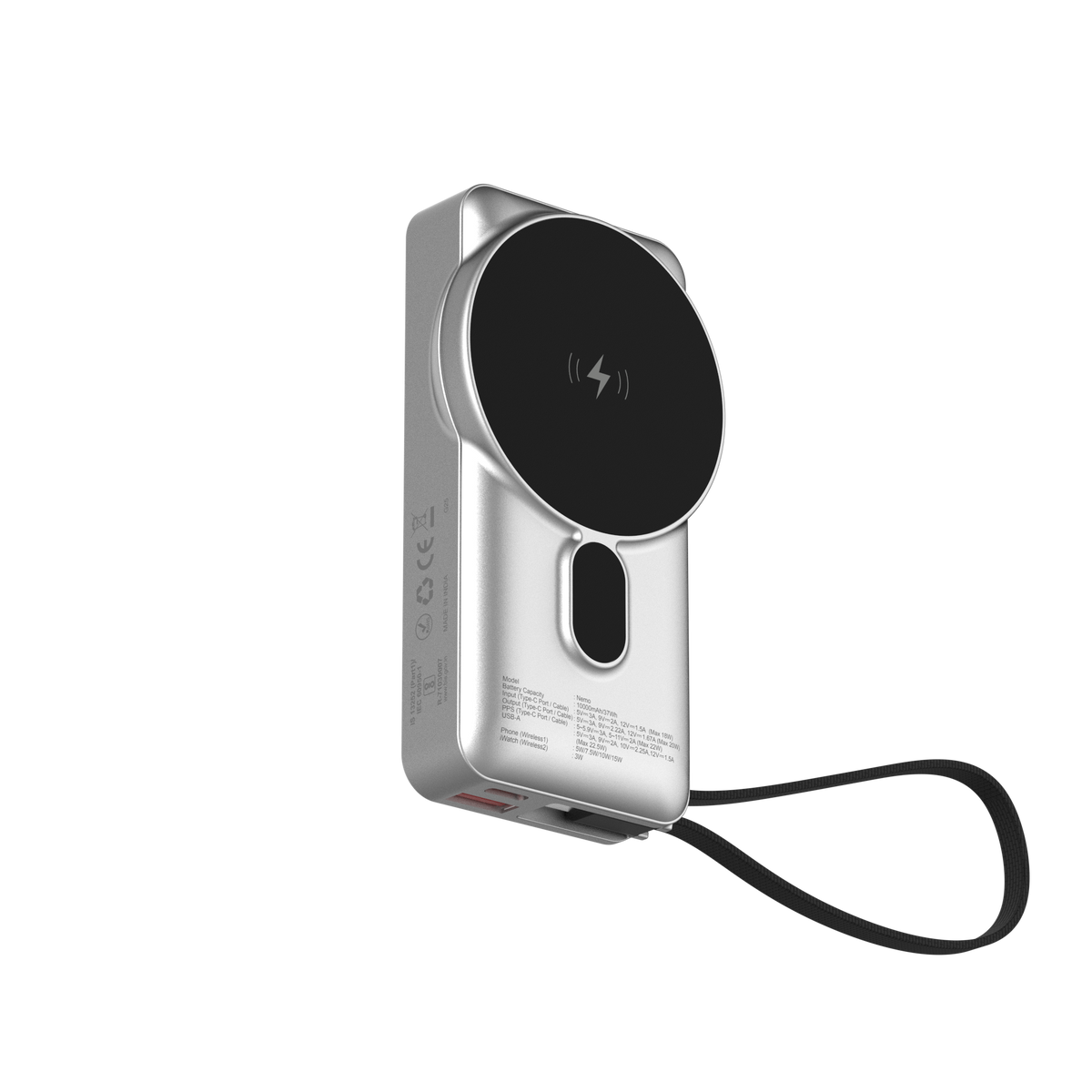 Nemo 10000mAh compact magnetic wireless powerbank with 20W built-in Type-C cable