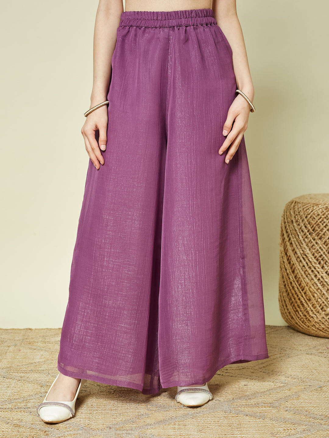 Purple Silk Embroidered Kurta Palazzo Set with Dupatta for Girls