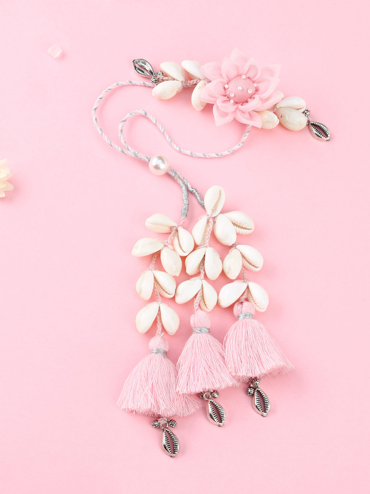 Floral Lilac Evil Eye Rakhi and Floral Cowrie Shell Pink Lumba