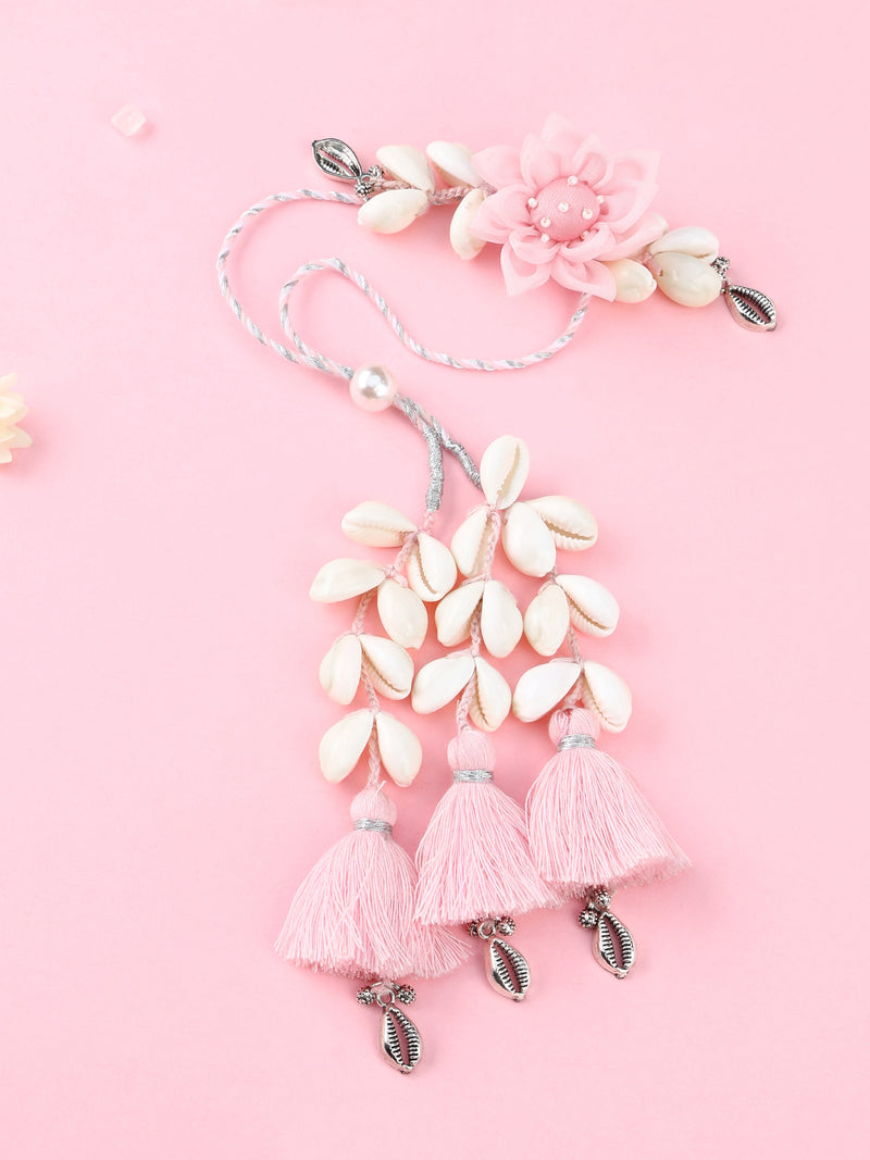 Floral Lilac Evil Eye Rakhi and Floral Cowrie Shell Pink Lumba