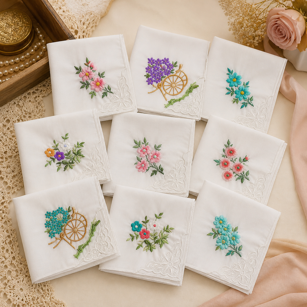 Ladies Floral Handkerchiefs (10 Pieces)