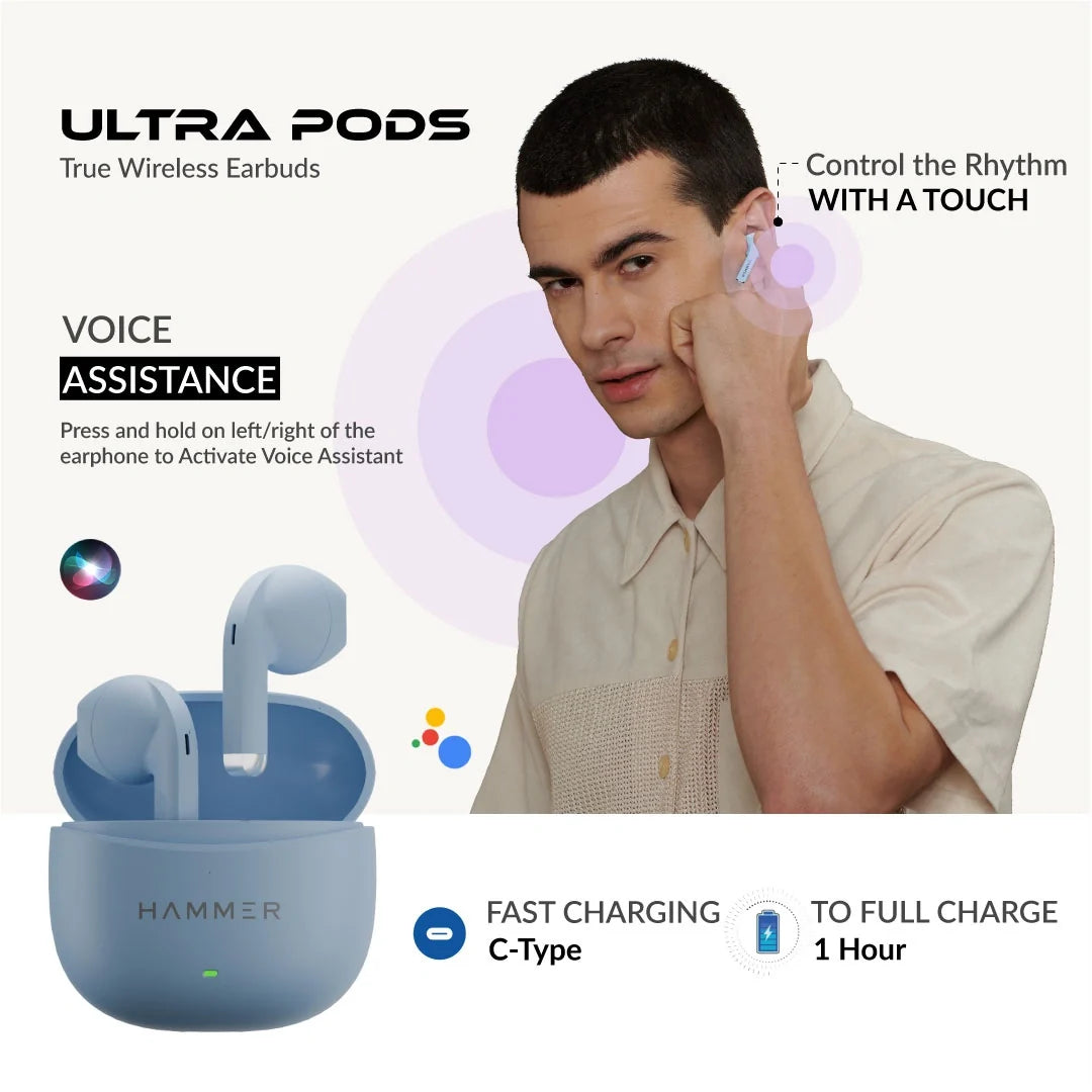 Hammer Ultra Pods TWS Earbuds with 3D Stereo Sound & Touch Controls-8