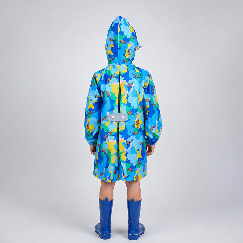 Blue Color Pop Car Print  Knee-Length Raincoat for Kids
