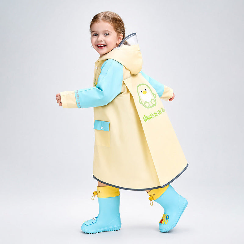 Penguin Pocket Knee-Length Raincoat for Kids