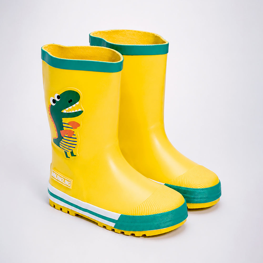 Mr. Yelosaur Stripe ,  Flexible Rubber Rain Gumboots for Toddlers and Kids