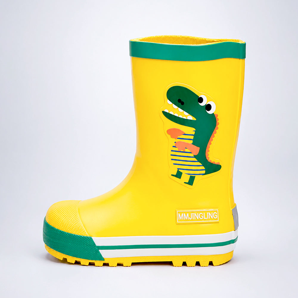 Mr. Yelosaur Stripe ,  Flexible Rubber Rain Gumboots for Toddlers and Kids