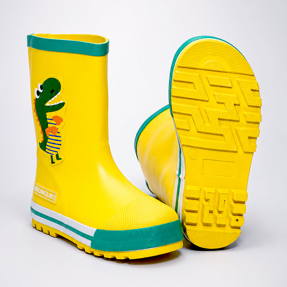 Mr. Yelosaur Stripe ,  Flexible Rubber Rain Gumboots for Toddlers and Kids