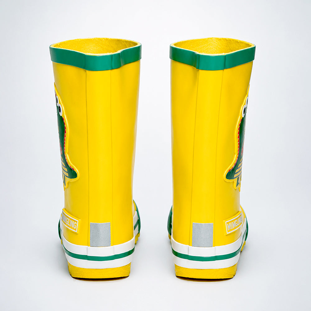 Mr. Yelosaur Stripe ,  Flexible Rubber Rain Gumboots for Toddlers and Kids