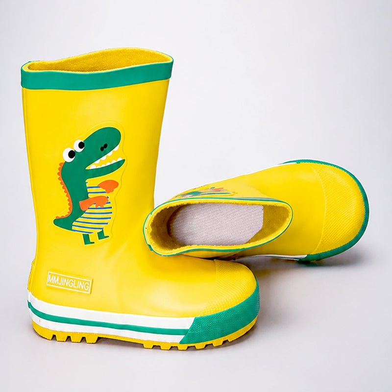 Mr. Yelosaur Stripe ,  Flexible Rubber Rain Gumboots for Toddlers and Kids
