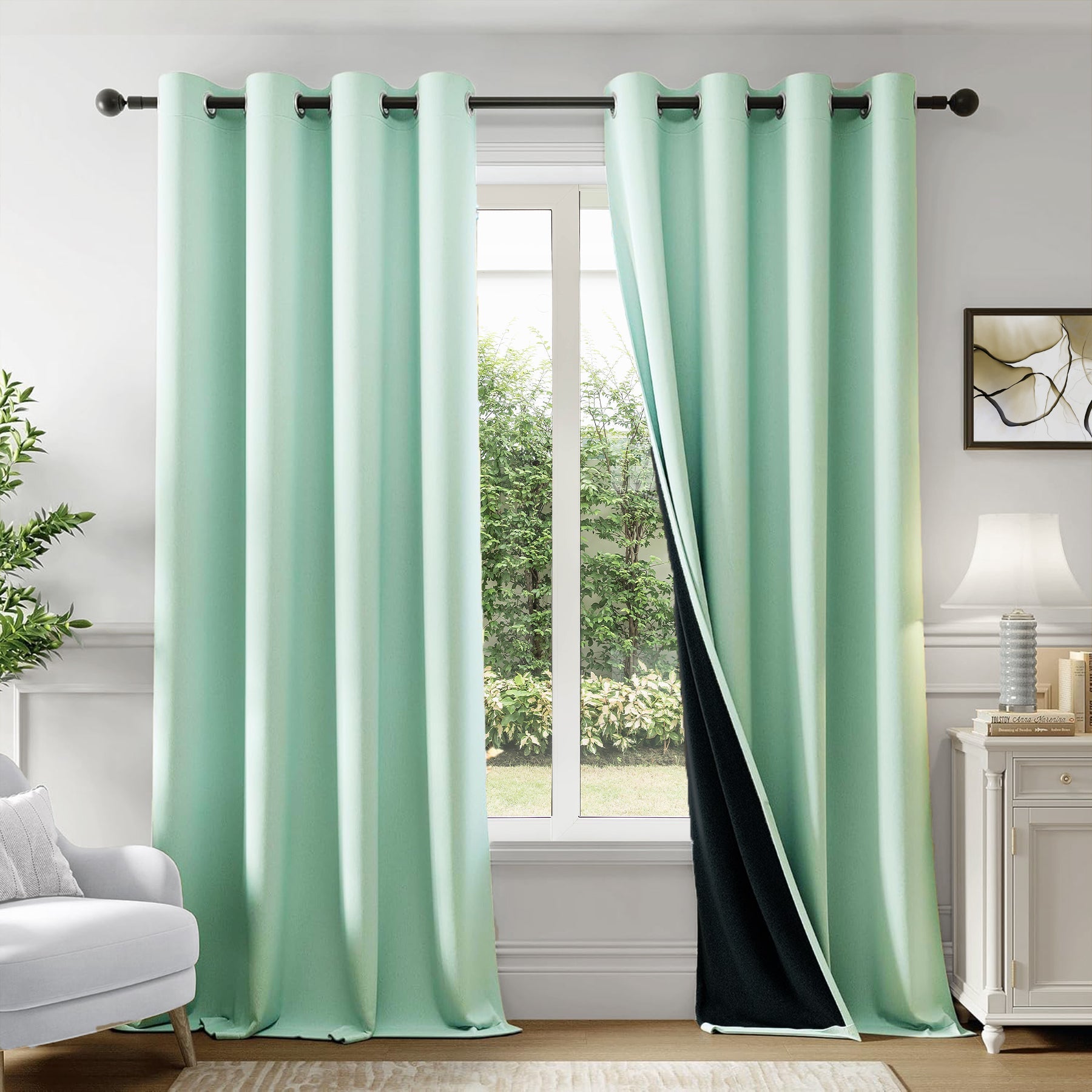 Fort Essential - Black Backing Blackout Curtain (Sage Green)-1