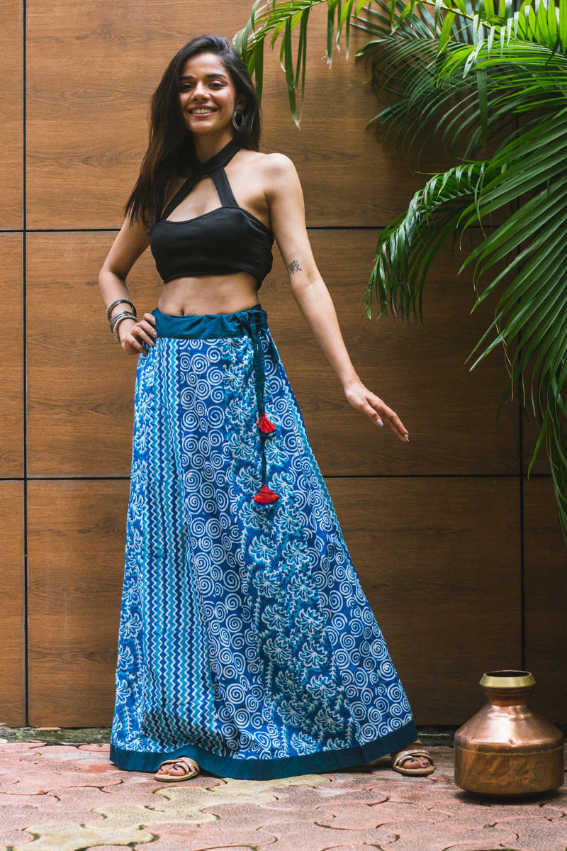 Blue Panelled Batik Skirt-1