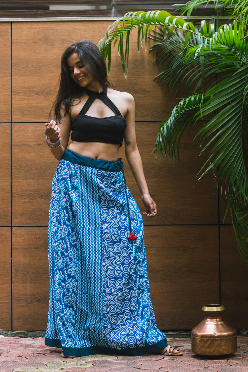 Blue Panelled Batik Skirt-4